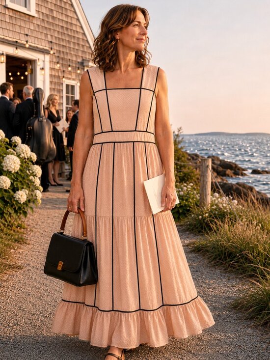 By Anthropologie Dresses & Skirts - Anthropologie Square Neck Modal Maxi Dress Contrast Piping Pockets Size 10 Modal